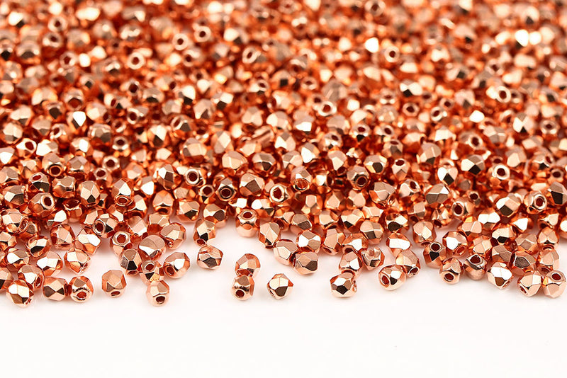 Czech Fire Polished 2.0mm Copper Plated Round Beads