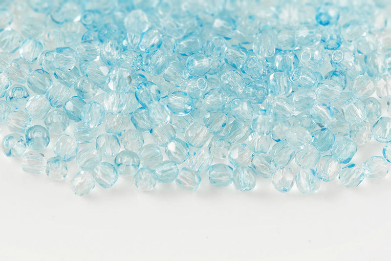 Czech Fire Polished 2.0mm Crystal Aqua Finish Round Beads