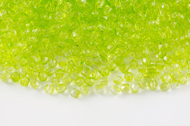 Czech Fire Polished 2.0mm Crystal Yellow Green Finish Round Beads