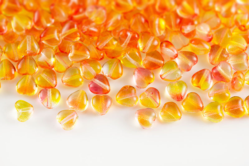 Heart 6mm Crystal Yellow Pink Finish Czech Glass Beads