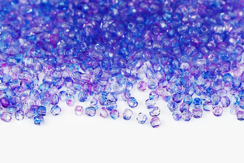 Czech Fire Polished 2.0mm Crystal Blue Violet Finish Round Beads