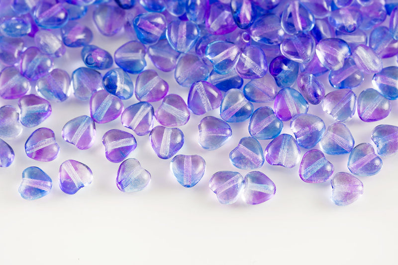 Heart 6mm Crystal Blue Violet Finish Czech Glass Beads