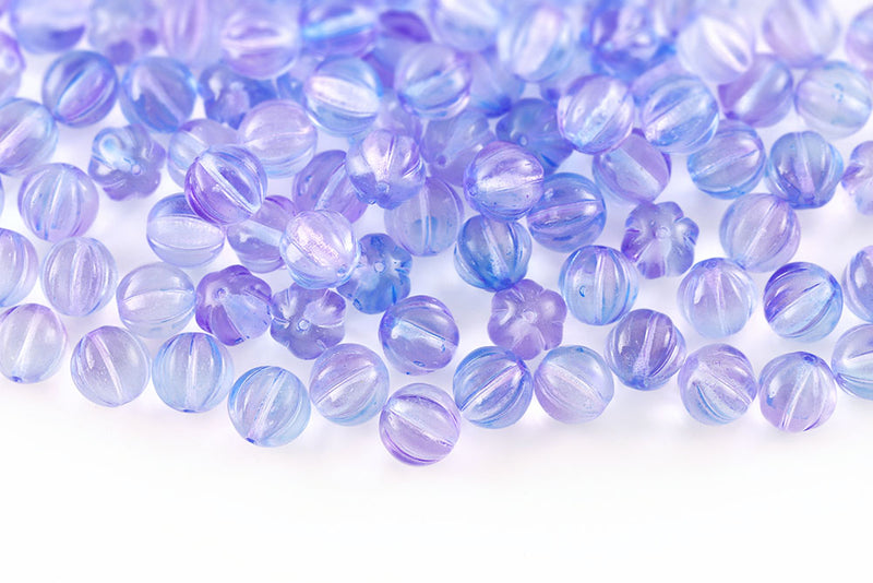 Melon 8mm Crystal Blue Violet Finish Czech Glass Beads