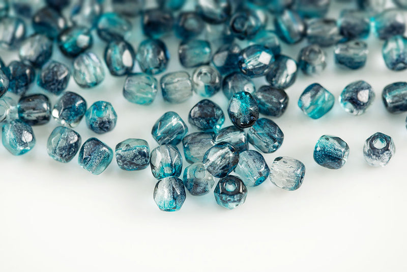 Czech Fire Polished 2.0mm Crystal Aquamarine Montana Finish Round Beads