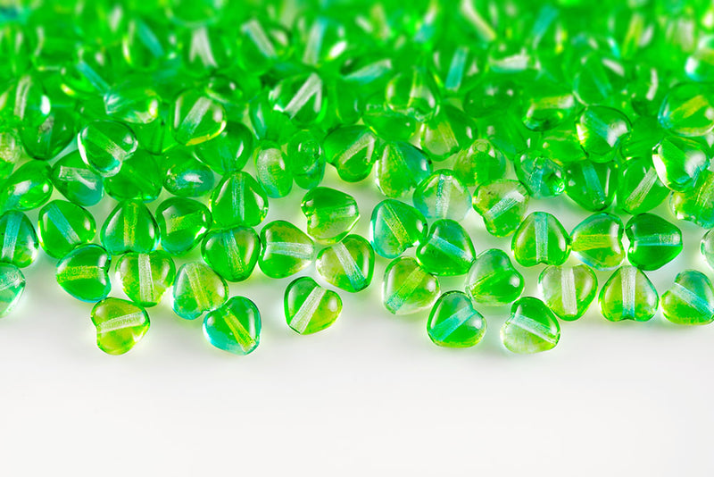 Heart 6mm Crystal Green Gradient Finish Czech Glass Beads