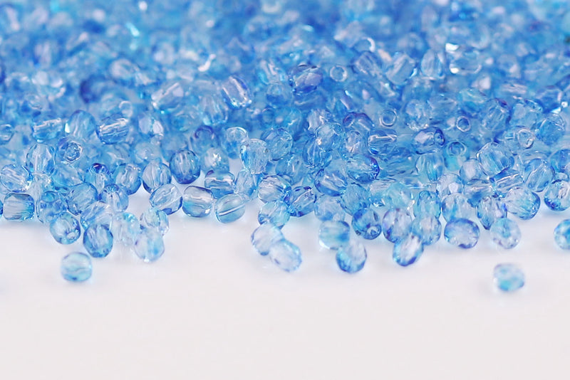 Czech Fire Polished 2.0mm Crystal Blue Gradient Finish Round Beads