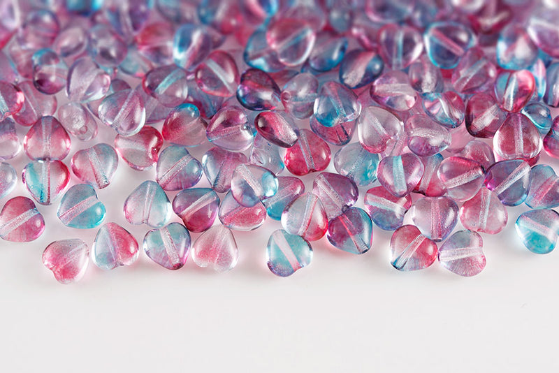 Heart 6mm Crystal Blue Rose Finish Czech Glass Beads