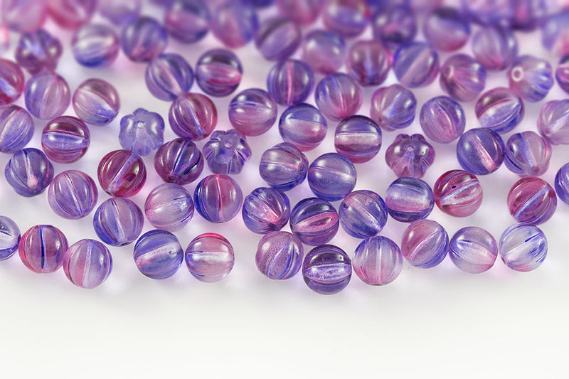 Melon 8mm Crystal Violet Rose Finish Czech Glass Beads