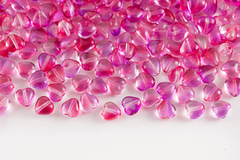 Heart 6mm Crystal Rose Gradient Finish Czech Glass Beads