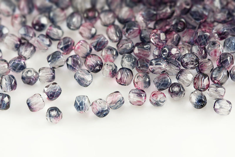 Czech Fire Polished 2.0mm Crystal Gray Rose Finish Round Beads