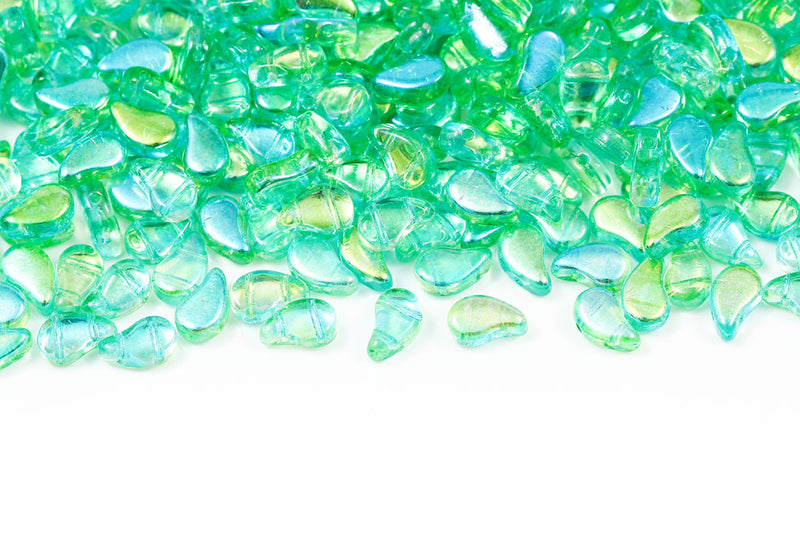 Flatduo 8×5mm Summer Rainbow Green 2-Hole Czech Beads