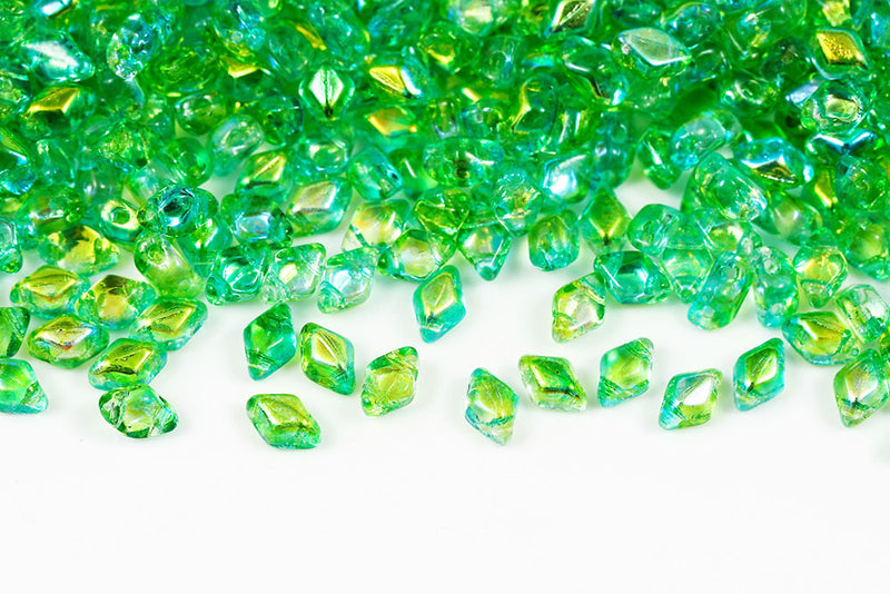 MiniGemduo 6×4mm Summer Rainbow Green 2-Hole Czech Beads