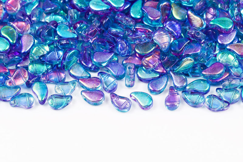 Flatduo 8×5mm Summer Rainbow Light Blue 2-Hole Czech Beads