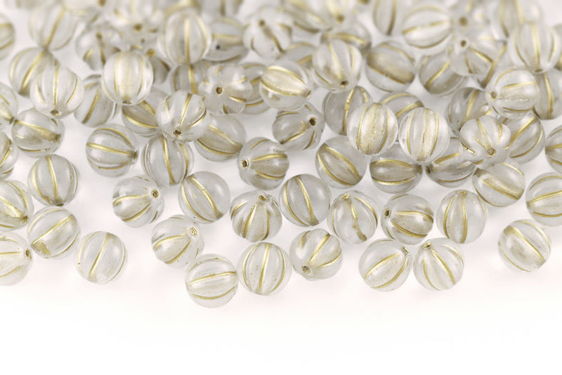 Melon 8mm Crystal With Gold Czech Glass Beads