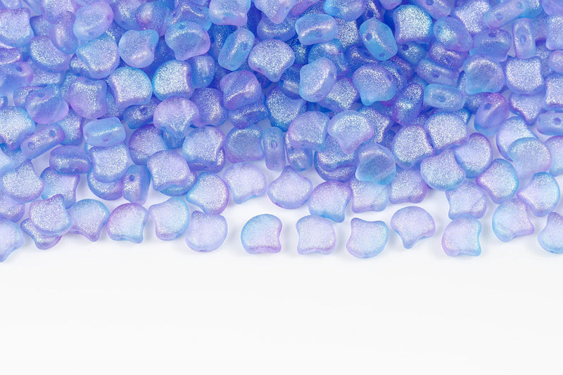 GINKO 7.5×7.5mm Crystal Frozen Blue-purple Matt 2-Hole Czech Beads
