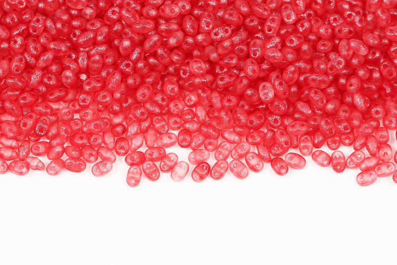 Miniduo 2×4mm Crystal Frozen Lt.siam Matt 2-Hole Czech Beads