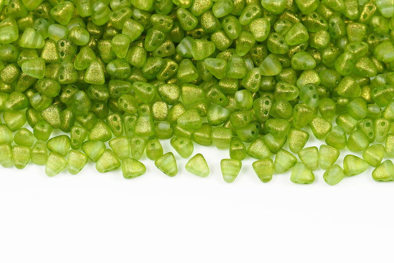 Nib-Bit 6×5mm Crystal Frozen Peridot Matt 2-Hole Czech Beads