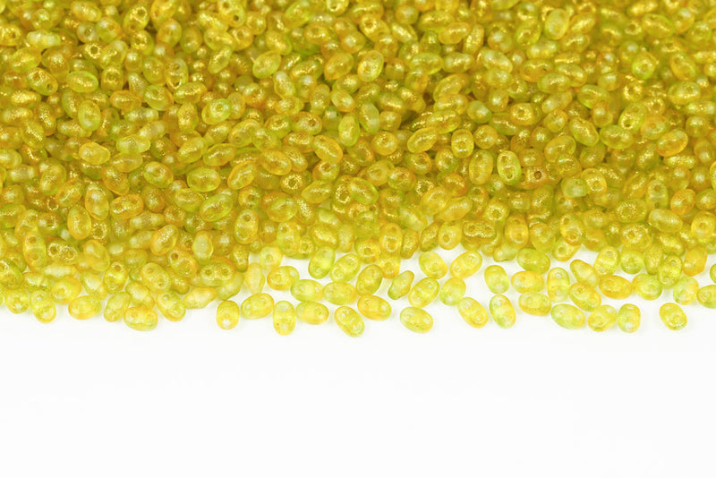 Miniduo 2×4mm Crystal Frozen Green-yellow Matt 2-Hole Czech Beads