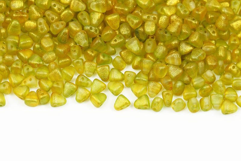 Nib-Bit 6×5mm Crystal Frozen Green-yellow Matt 2-Hole Czech Beads