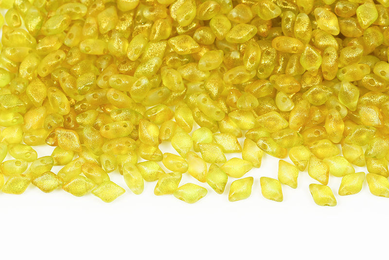 Gemduo 8×5mm Crystal Frozen Green-yellow Matt 2-Hole Czech Beads
