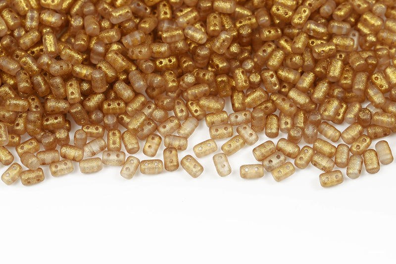 Rulla 5×3mm Crystal Frozen Amber Matt 2-Hole Czech Beads
