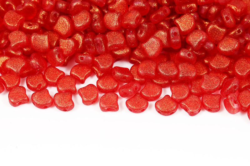 GINKO 7.5×7.5mm Crystal Frozen Red Matt 2-Hole Czech Beads