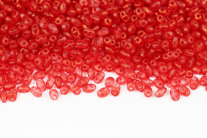 Miniduo 2×4mm Crystal Frozen Red Matt 2-Hole Czech Beads