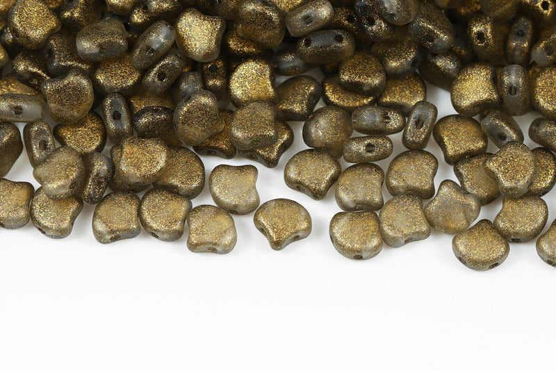 GINKO 7.5×7.5mm Crystal Frozen Dark Olivine Matt 2-Hole Czech Beads