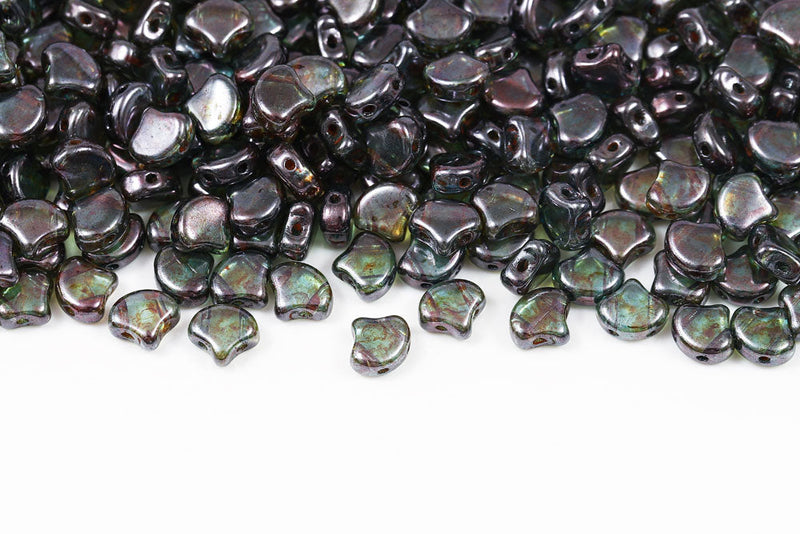 Ginko 7.5×7.5mm Crystal Blue Glaze 2-Hole Czech Beads