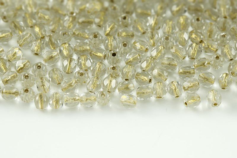 Czech Fire Polished 4mm Crystal Bronze Lined Round Beads