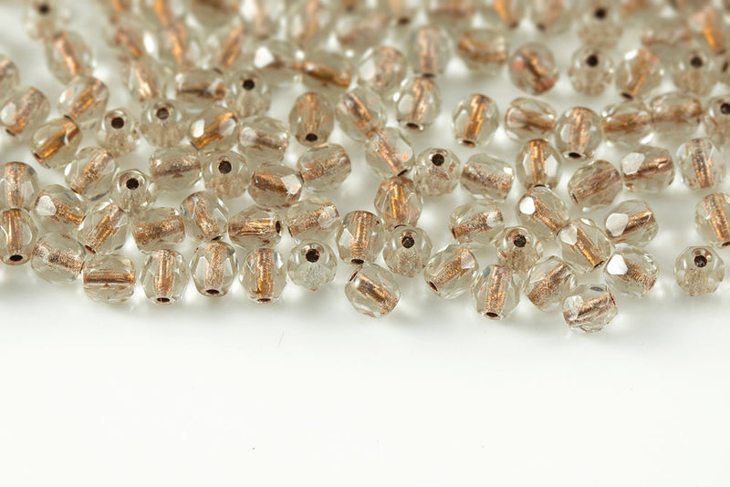 Czech Fire Polished 4mm Crystal Copper Lined Round Beads