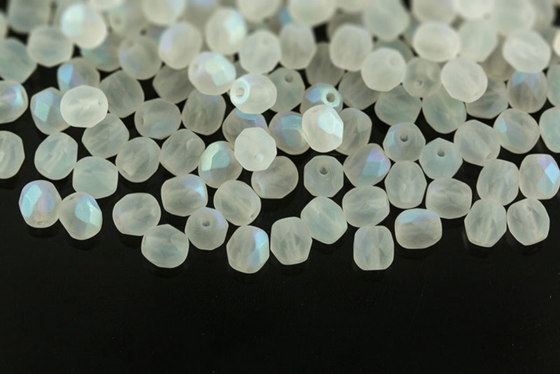 Czech Fire Polished 6mm Crystal AB Matt Round Beads
