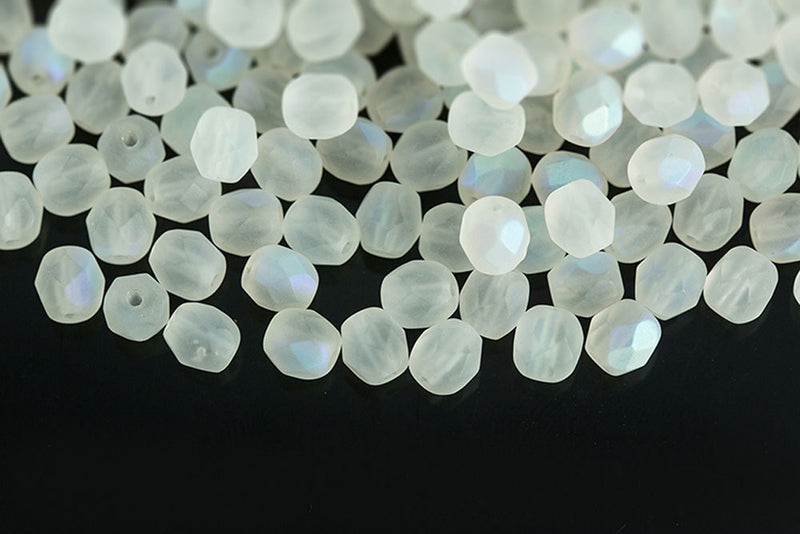 Czech Fire Polished 4mm Crystal AB Matt Round Beads