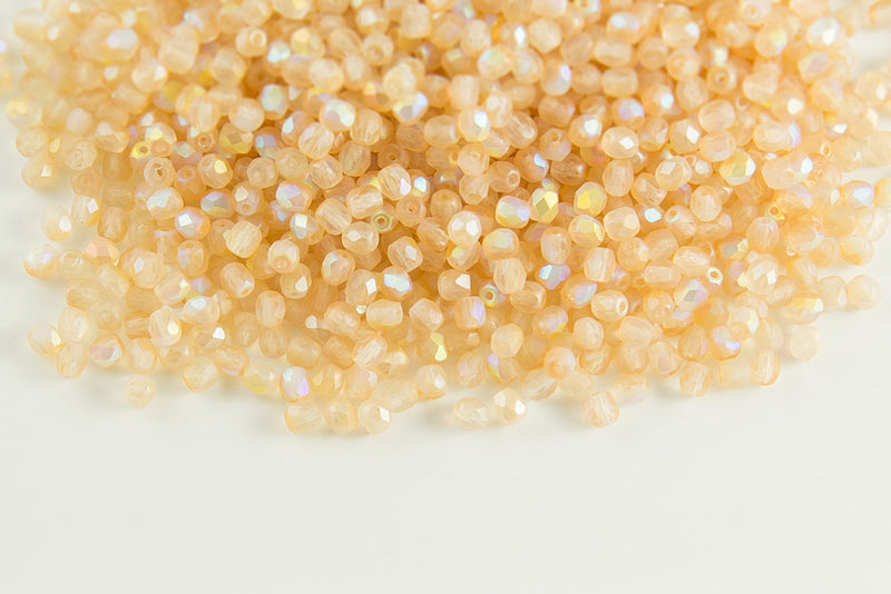 Czech Fire Polished 4mm Crystal Yellow Rainbow Matt Round Beads