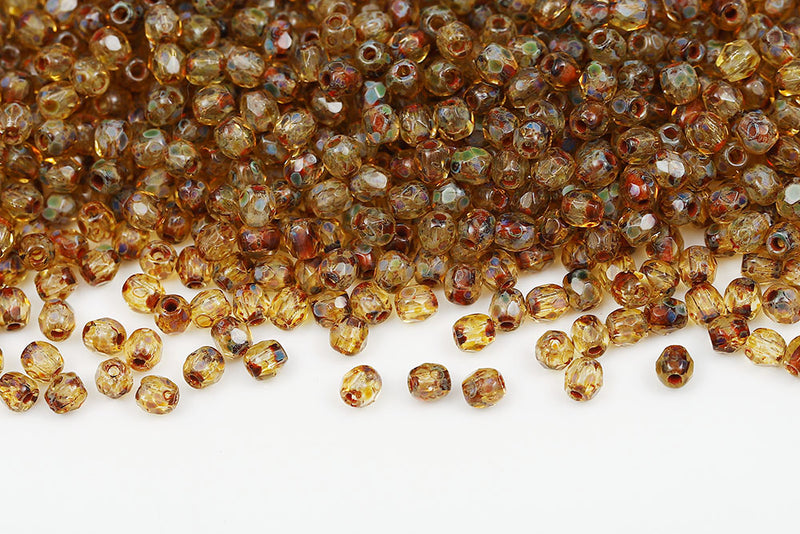 Czech Fire Polished 2.0mm Crystal Travertin Round Beads
