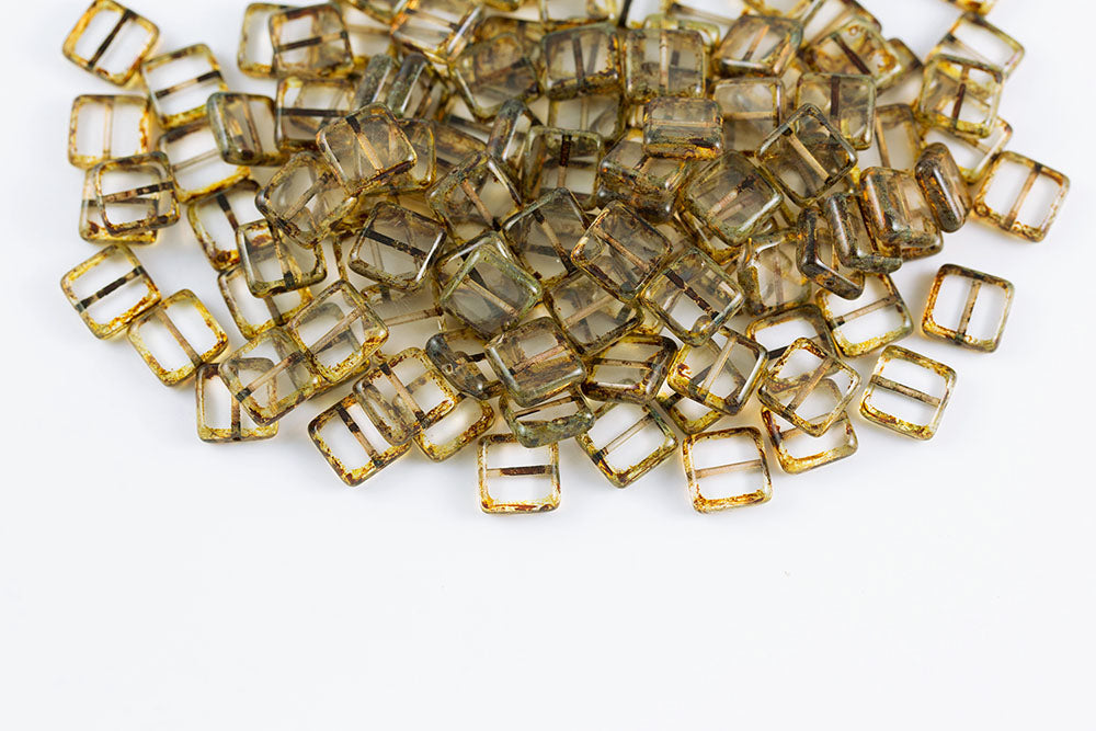 Flat Squared 10×10mm Crystal Travertin 1-Hole Czech Beads