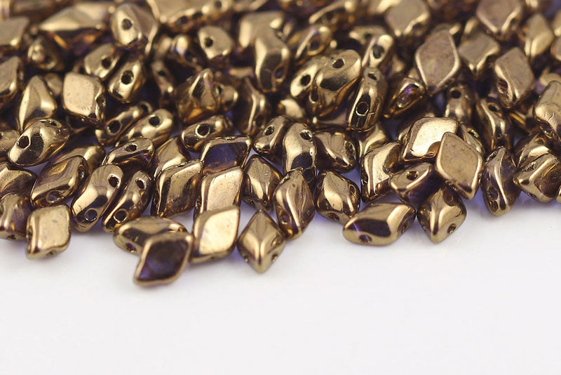 Gemduo 8×5mm Crystal Gold Bronze 2-Hole Czech Beads