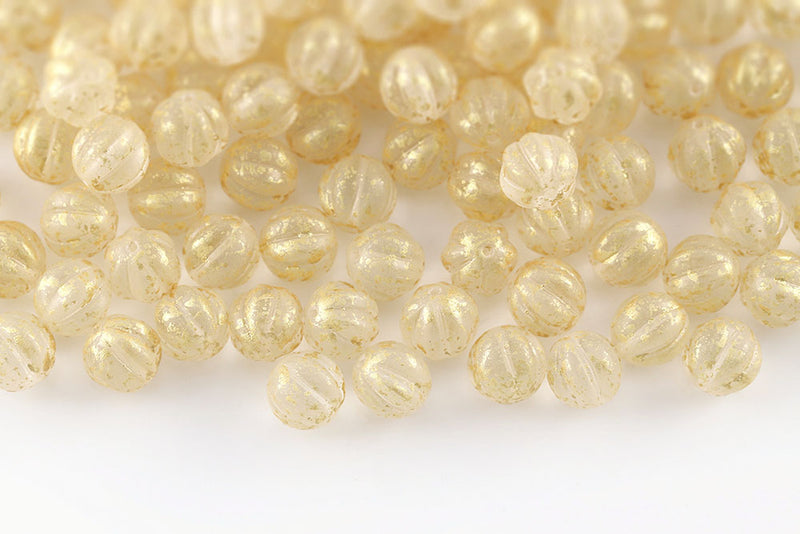 Melon 8mm Gold Splash Crystal Czech Glass Beads