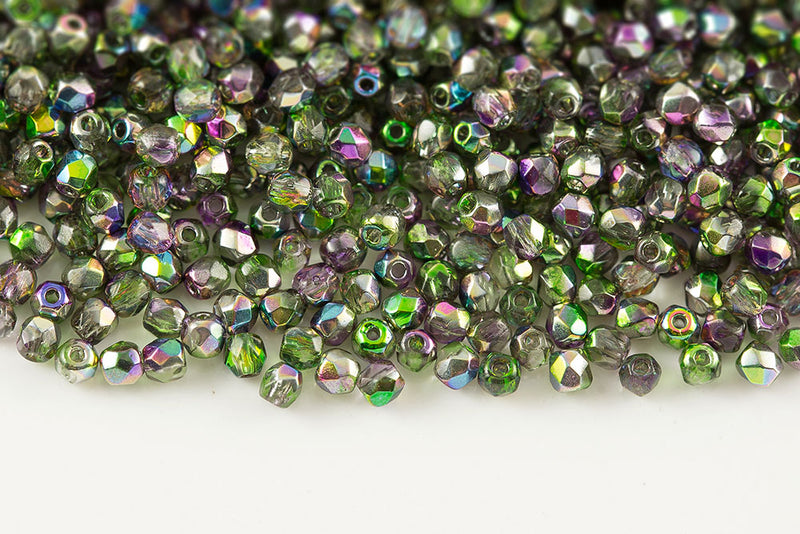 Czech Fire Polished 2.0mm Magic Violet Gray Round Beads