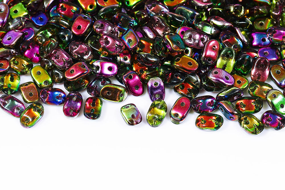 Wave 3×7mm Crystal Magic Violet Green 2-Hole Czech Beads