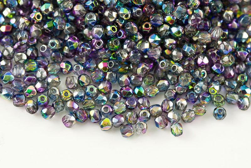 Czech Fire Polished 2.0mm Magic Blu Pink Round Beads