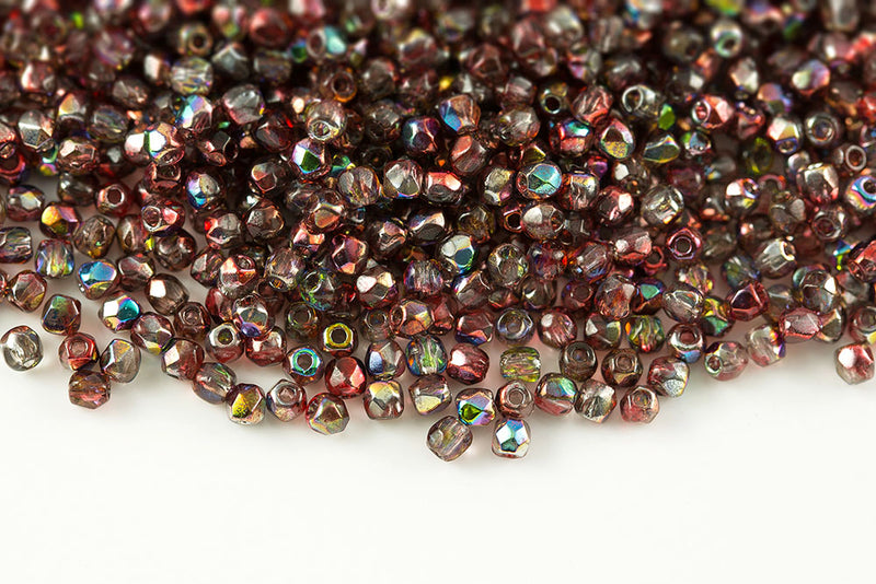 Czech Fire Polished 2.0mm Magic Red Brown Round Beads