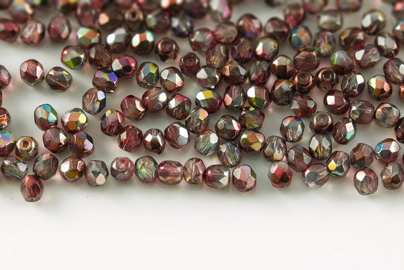 Czech Fire Polished 4mm Magic Red Brown Round Beads