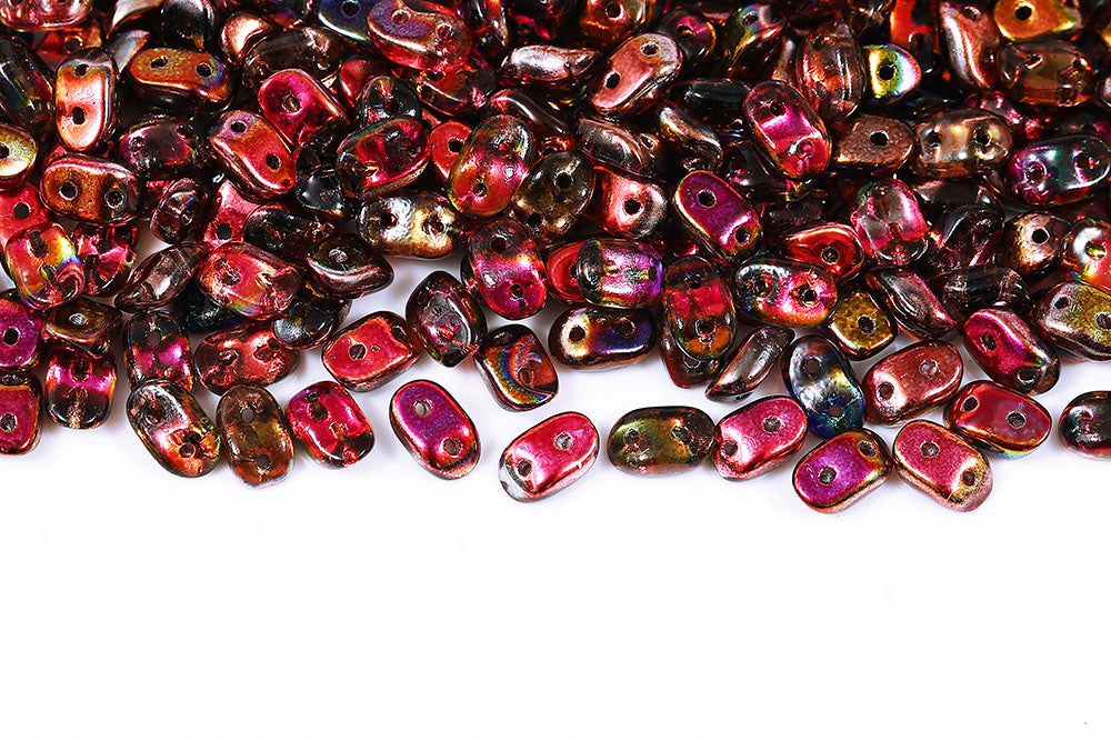 Wave 3×7mm Crystal Magic Red Brown 2-Hole Czech Beads