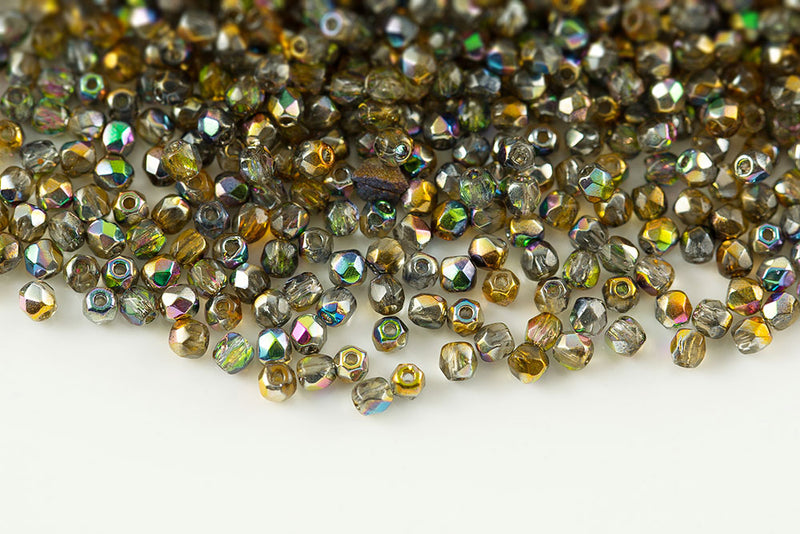 Czech Fire Polished 2.0mm Magic Orange Gray Round Beads