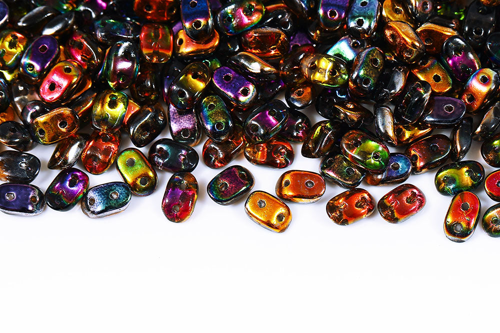 Wave 3×7mm Crystal Magic Yellow Violet 2-Hole Czech Beads