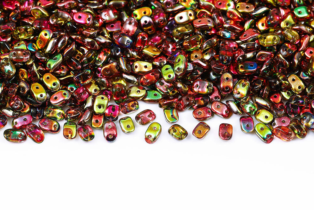 Wave 3×7mm Crystal Magic Rose Green 2-Hole Czech Beads