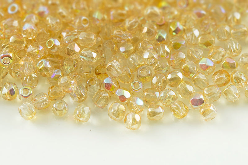 Czech Fire Polished 2.0mm Crystal Yellow Rainbow Round Beads
