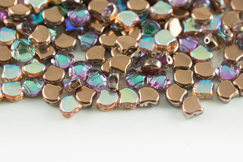 Ginko 7.5×7.5mm Crystal Copper Rainbow 2-Hole Czech Beads