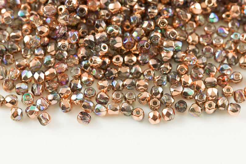 Czech Fire Polished 2.0mm Crystal Cooper Rainbow Round Beads